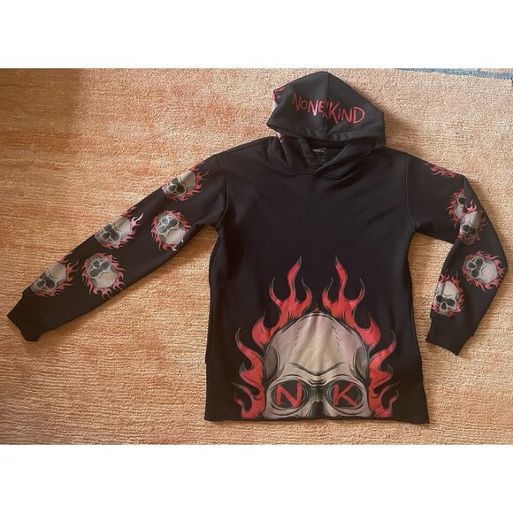 None Of Kind Black Flame Skull Graphic Hoodie M Streetwear - Picture 1 of 6